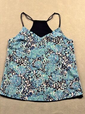 Lilly Pulitzer Top Womens Medium Blue Light Aqua Dust Spritz Reversible No Tag